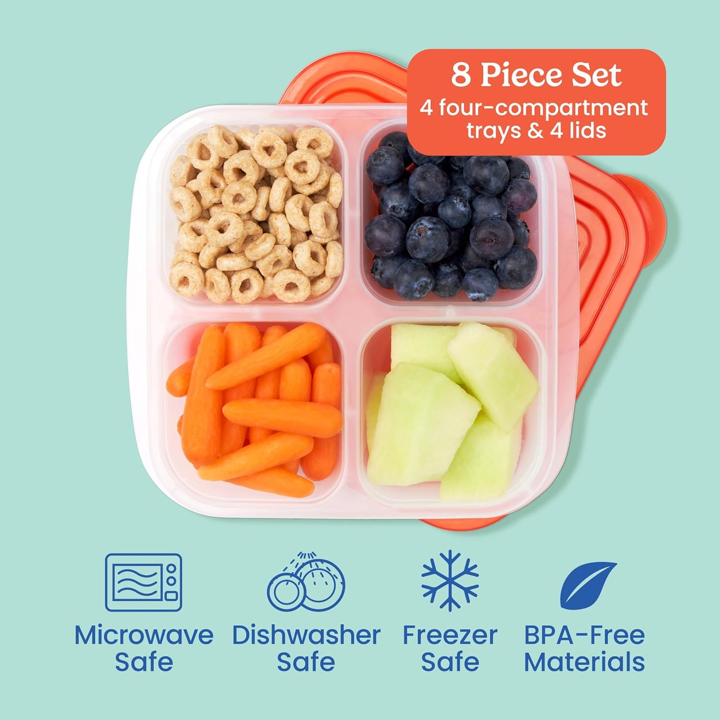 Easylunchboxes® - Bento Snack Boxes - Reusable 4-Compartment Food Containers for School, Work and Travel, Set of 4 (Classic)