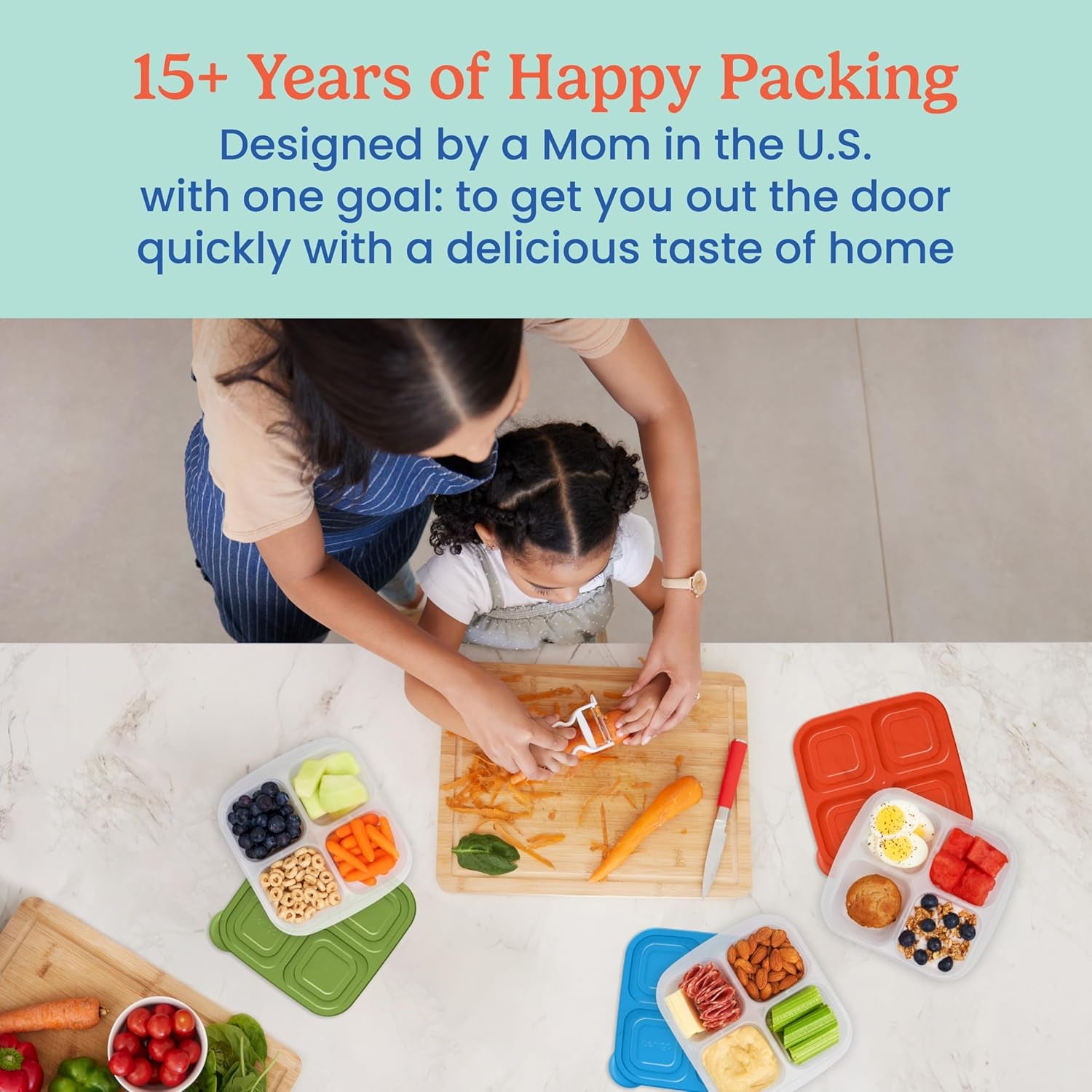 Easylunchboxes® - Bento Snack Boxes - Reusable 4-Compartment Food Containers for School, Work and Travel, Set of 4 (Classic)
