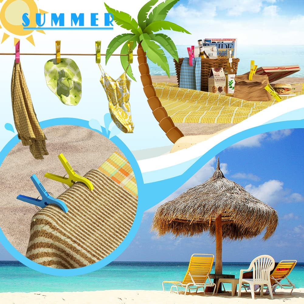 Beach Towel Clips, Beach Clips, Towel Clips for Beach Chairs Cruise, Heavy Duty Clothes Pins-Keep Your Towel from Blowing Away, Beach Accessories for Vacation Must Haves (Multicolor-8Pcs)