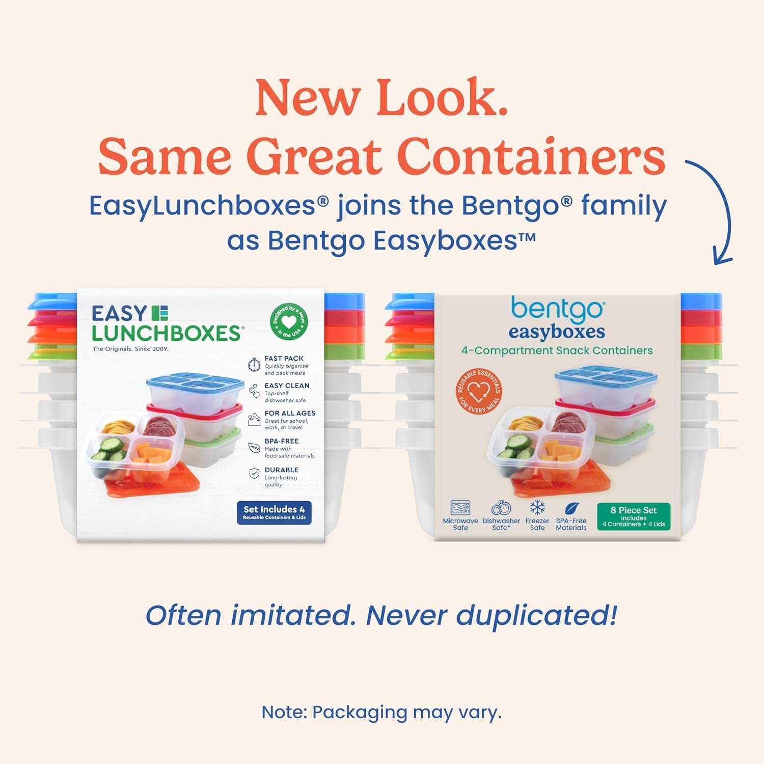 Easylunchboxes® - Bento Snack Boxes - Reusable 4-Compartment Food Containers for School, Work and Travel, Set of 4 (Classic)