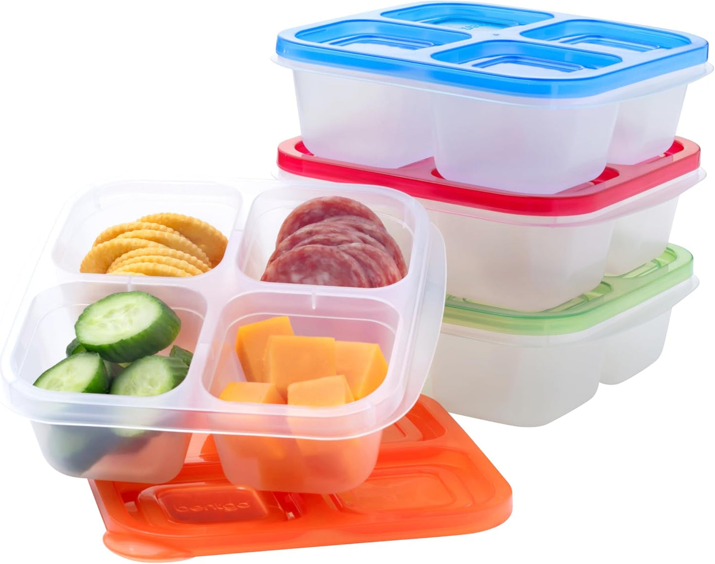 Easylunchboxes® - Bento Snack Boxes - Reusable 4-Compartment Food Containers for School, Work and Travel, Set of 4 (Classic)