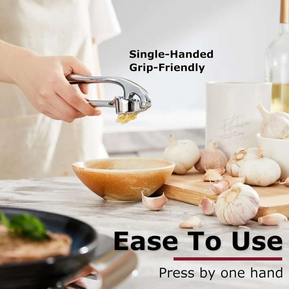 High Efficiency Garlic Press Heavy Duty Garlic Mincer Easy to Squeeze and Clean Rust Proof and Dishwasher Safe Ginger Crusher