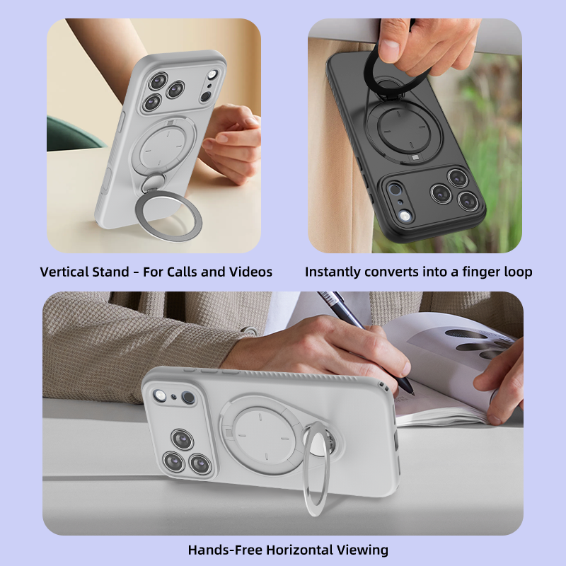 Magnetic Shockproof Phone Case with 360-Degree Rotating Ring Stand and Wireless Charging Support for iPhone 17 Pro – Slim Protective Cover Designed for Home Use, Office Work, Travel, Commuting and Everyday On-the-Go Lifestyle (Black)