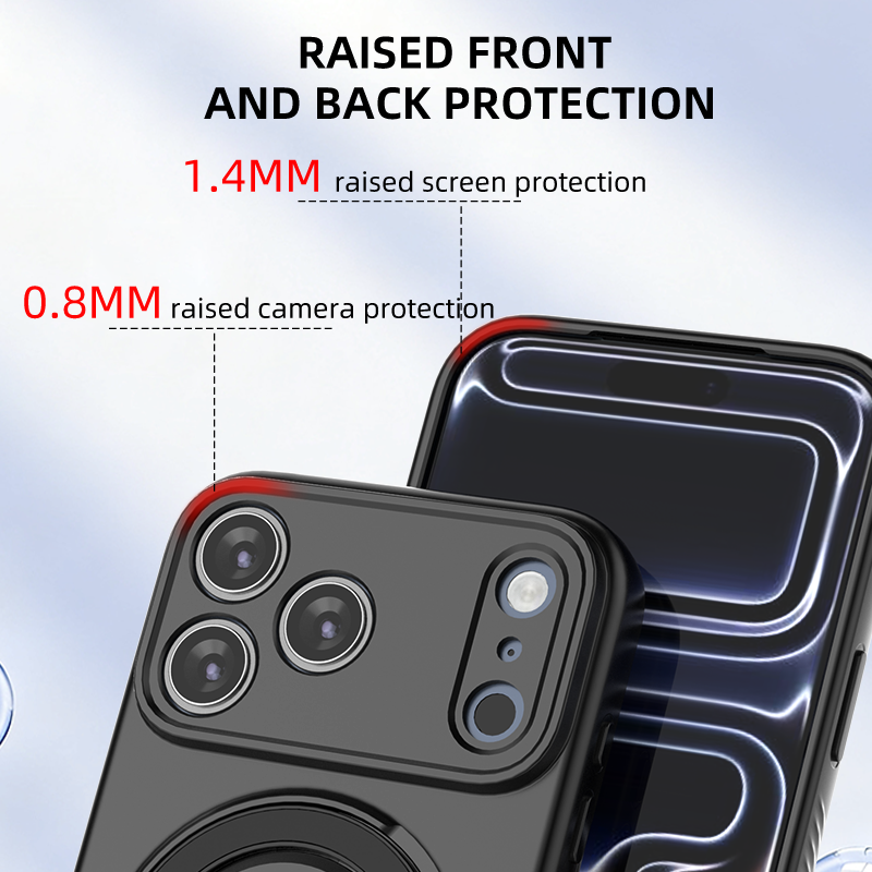 Magnetic Shockproof Phone Case with 360-Degree Rotating Ring Stand and Wireless Charging Support for iPhone 17 Pro – Slim Protective Cover Designed for Home Use, Office Work, Travel, Commuting and Everyday On-the-Go Lifestyle (Black)